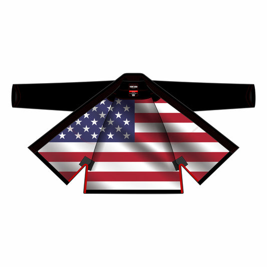 AMERICAN PREMIUM SUBLIMATION PATRIOTIC BLACK BRAZILIAN JIU JITSU GI